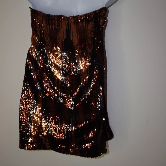 By Anthropologie Strapless Sequin Mini Dress Size: 22W New Black & Copper NWT - Picture 8 of 12